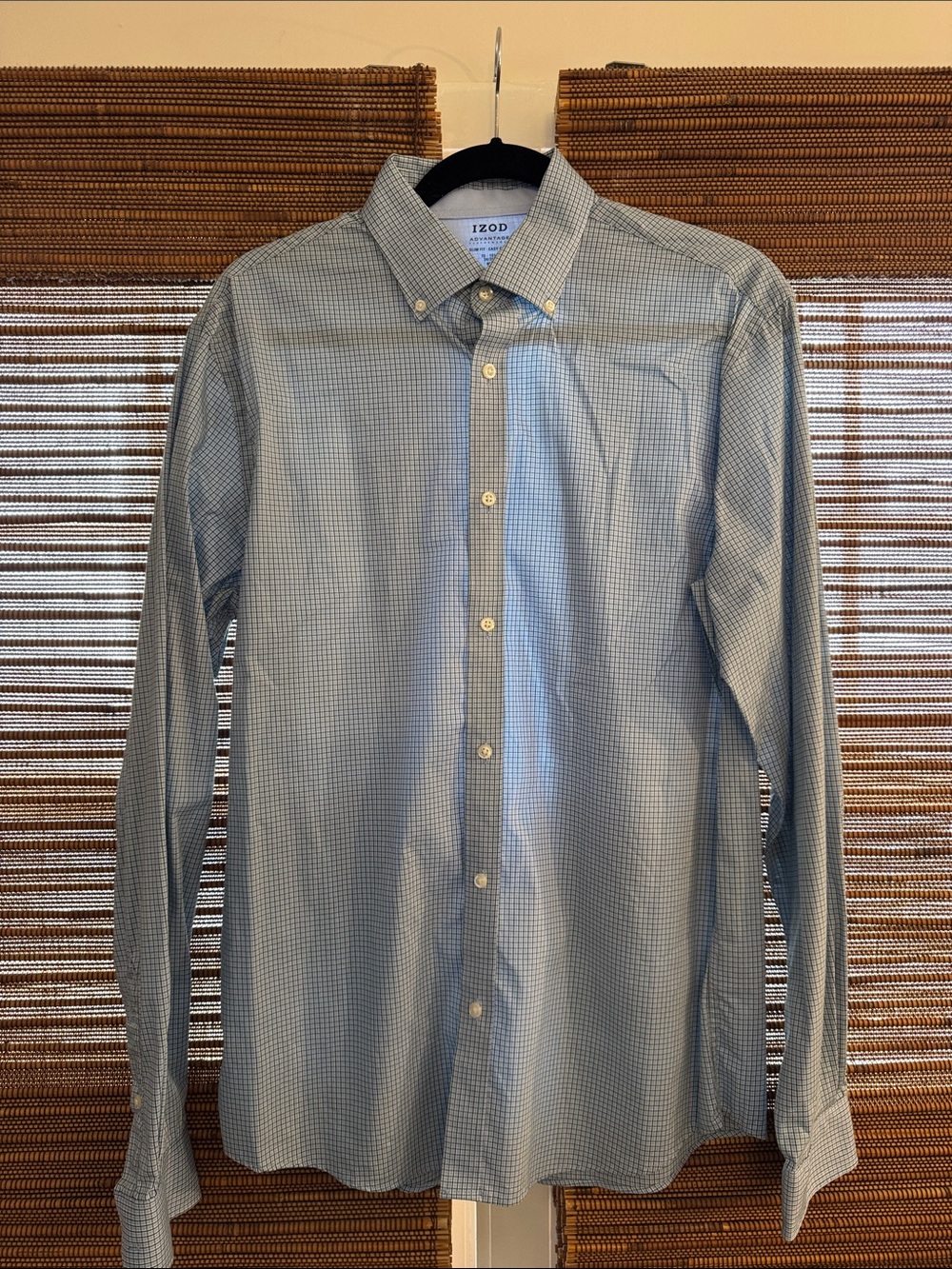 Izod Men's Light Blue Micro Check Dress Shirt